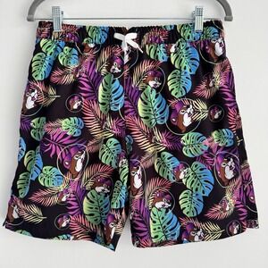 Buc-ees Swim Trunks Mens Size Medium Black Logo All Over Print‎ Floral